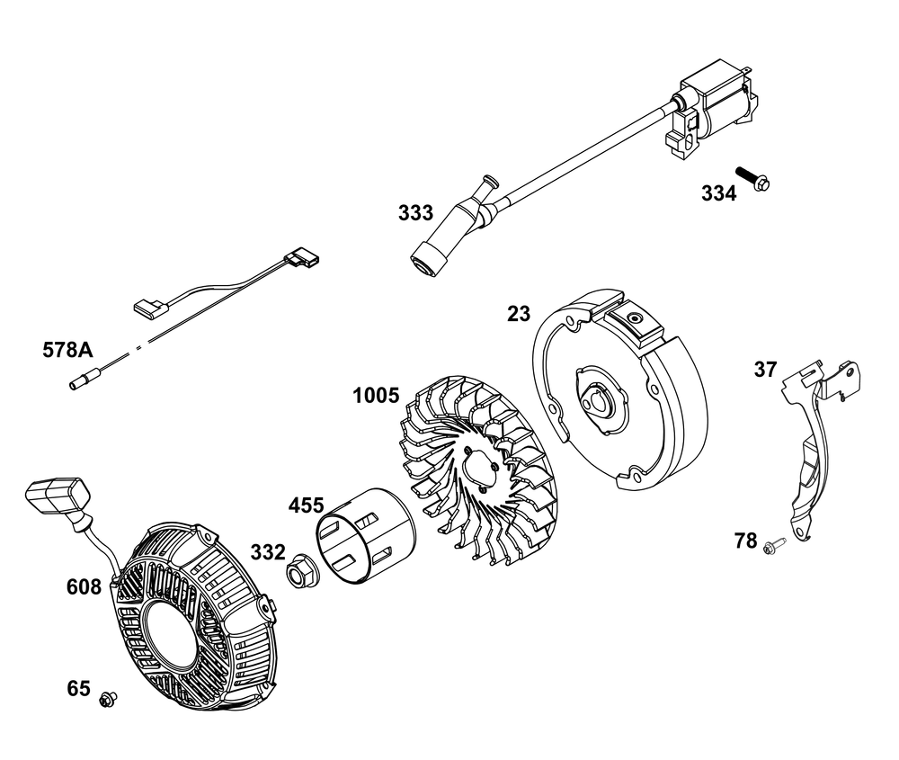 Flywheel, Ignition, And Starter Group Diagram and Parts List for 106232-0147-H5 100000 - 19Z999 Briggs and Stratton Engine